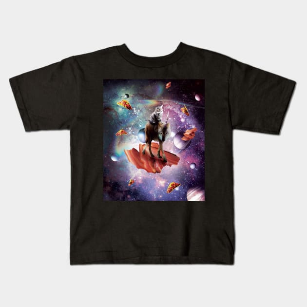 Space Cat Riding Wolf Unicorn - Bacon & Taco Kids T-Shirt by Random Galaxy